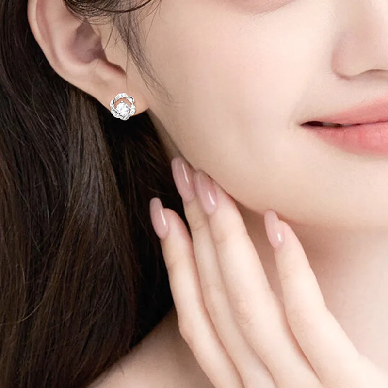 QIANCHANG 999 Fine Silver Stud Earrings Women's-5
