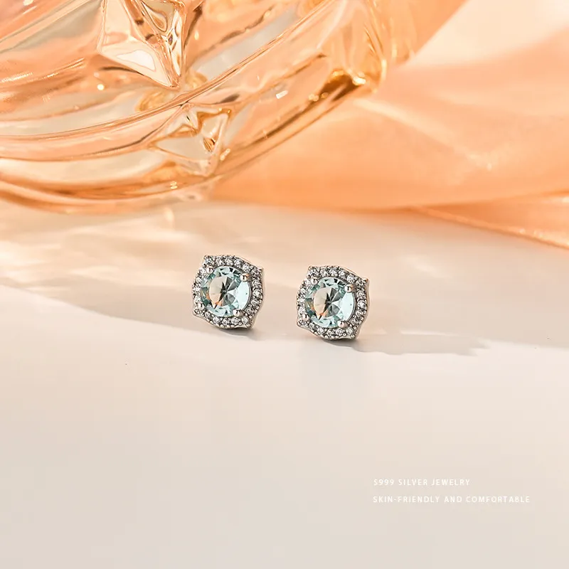 QIANCHANG S999 Fine Silver Stud Earrings Women's-3