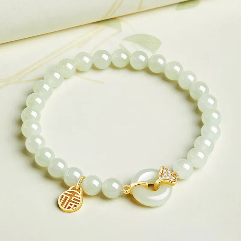 QIANCHANG Hetian Jade Bracelets Pale Greenish White Jade Women's-5