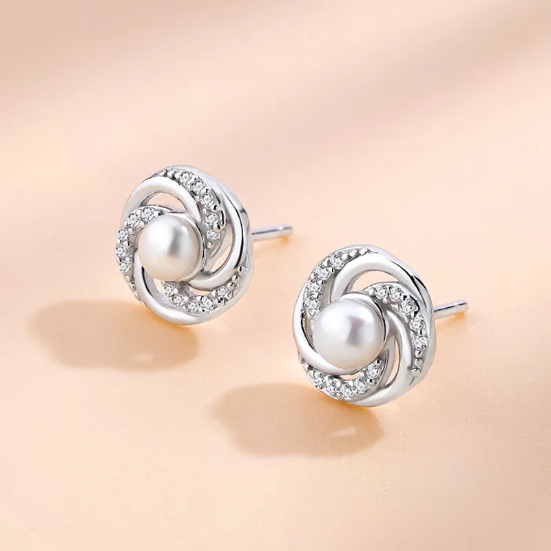 QIANCHANG Freshwater Pearl Stud Earrings Women's-4
