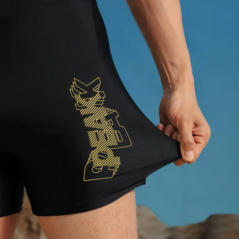 PEAK Swimming Sets Polyester/Elastane Seaside Vacation With Hot Spring Men's Black-2