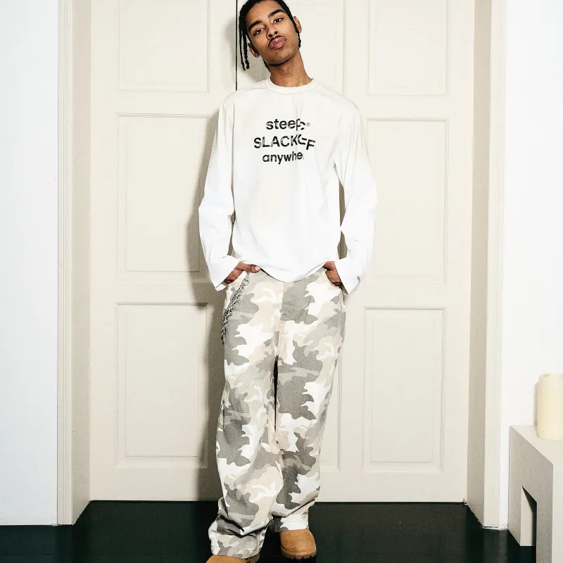 STEEPC Casual Pants Unisex Gray And White Camouflage-2