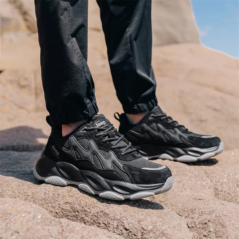 Jeep Breathable And Wear-resistant Low-Top Chunky Sneakers Men Black-5