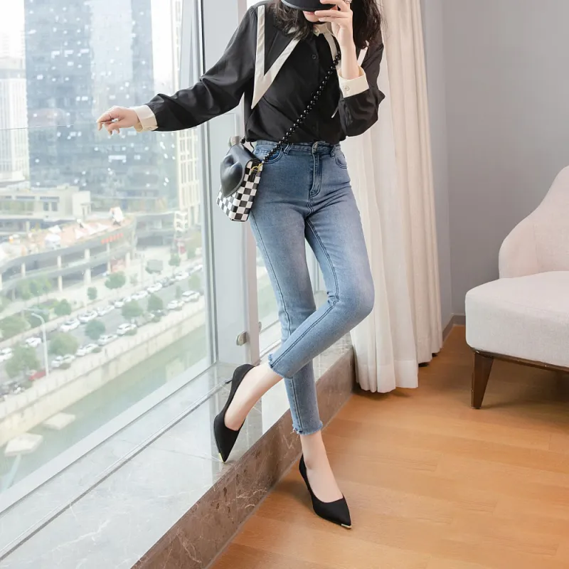 FESOUNE Slim Heel High Heels 6cm Women's Black-3