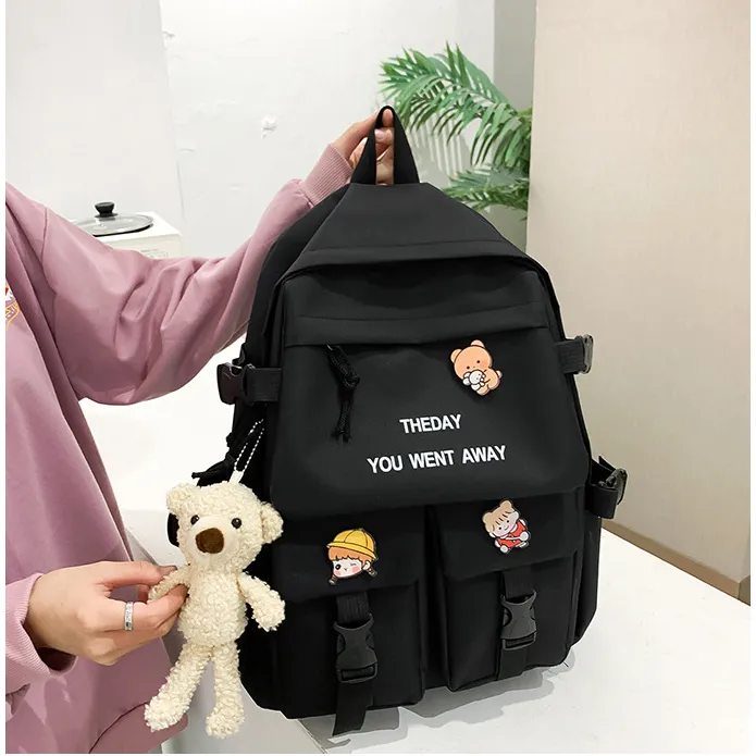 Aini Rabbit Polyester Backpack Combo Set Large Size Unisex Green Blue Pink Black-2