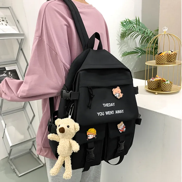 Aini Rabbit Polyester Backpack Combo Set Large Size Unisex Green Blue Pink Black-8