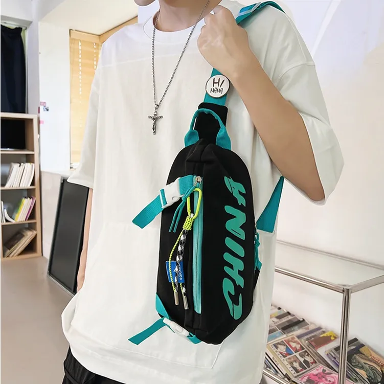 Aini Rabbit Nylon Sling Bag Medium Size Unisex Black/Green/White-1