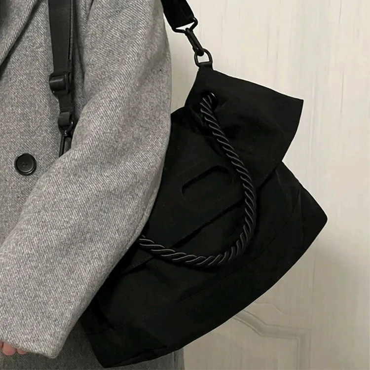Aini Rabbit Polyester Pu Tote Shoulder Bag, Crossbody Bag Unisex Black/Leather Black/Leather Brown-16