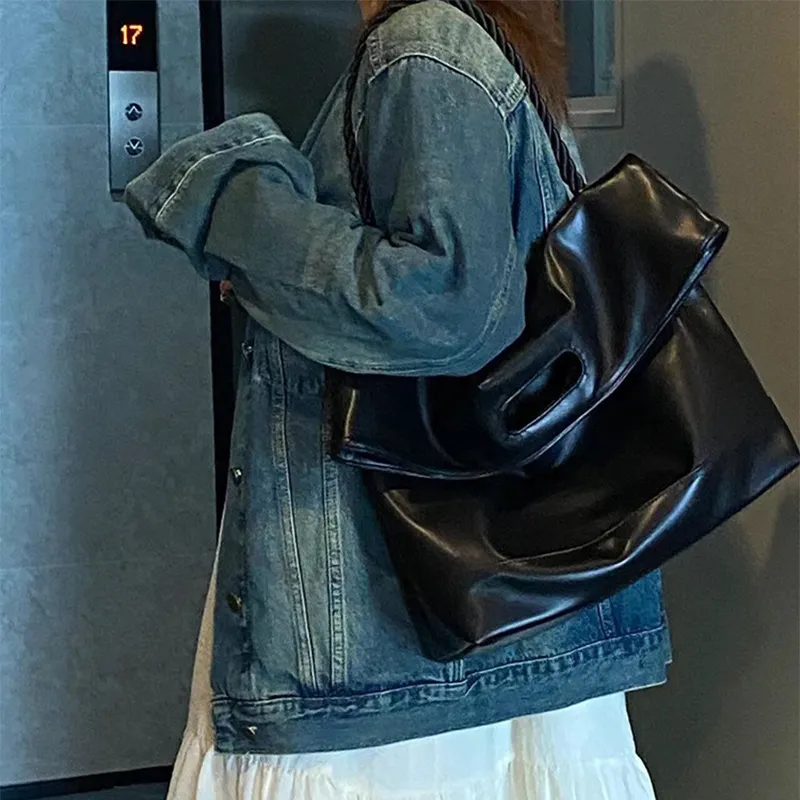 Aini Rabbit Polyester Pu Tote Shoulder Bag, Crossbody Bag Unisex Black/Leather Black/Leather Brown-2