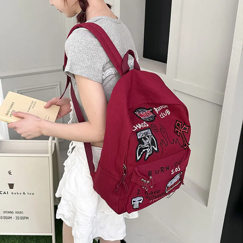 Aini Rabbit Canvas Backpack Unisex Red/Black-2