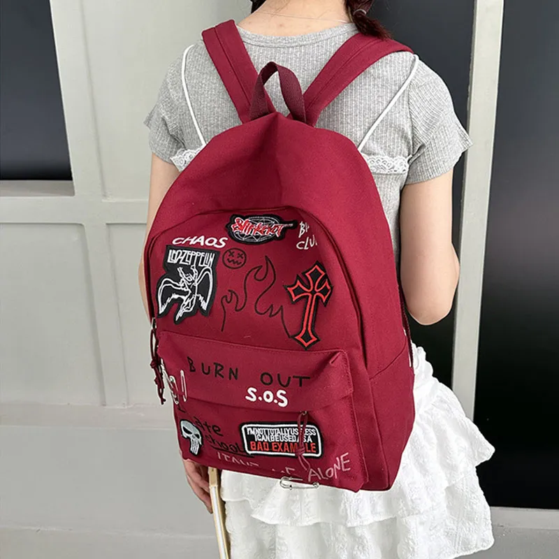 Aini Rabbit Canvas Backpack Unisex Red/Black-3