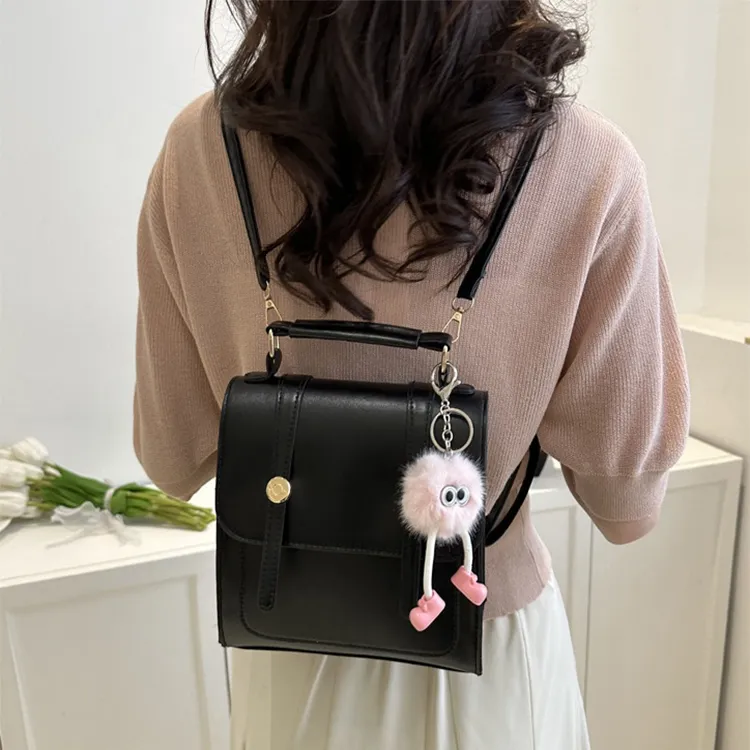 Aini Rabbit PU Backpack Regular Women's Black/Silver/Coffee-2