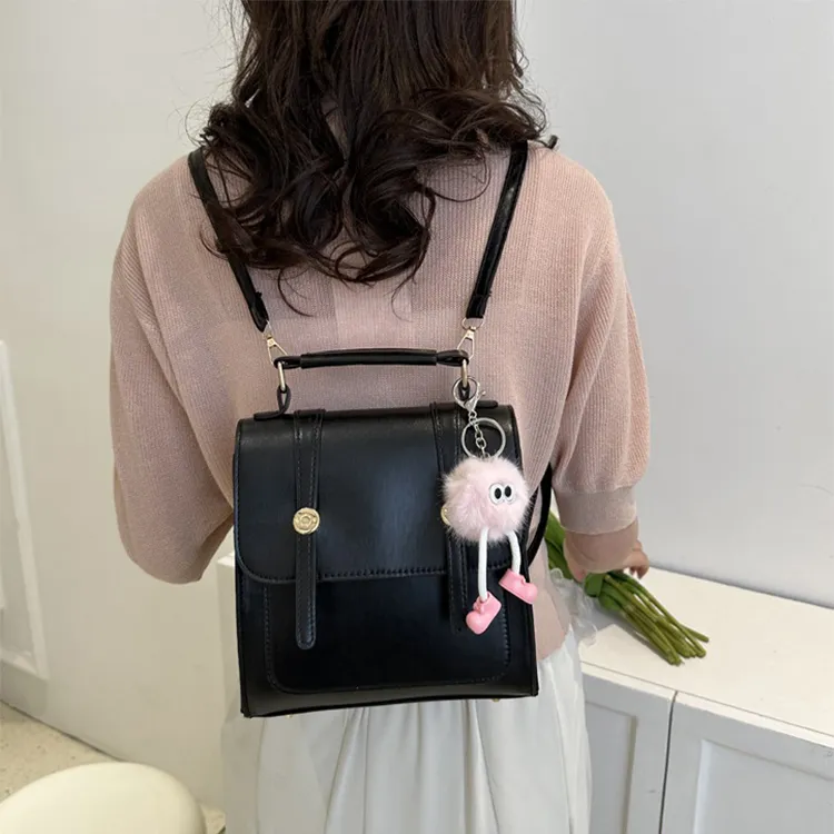 Aini Rabbit PU Backpack Regular Women's Black/Silver/Coffee-3