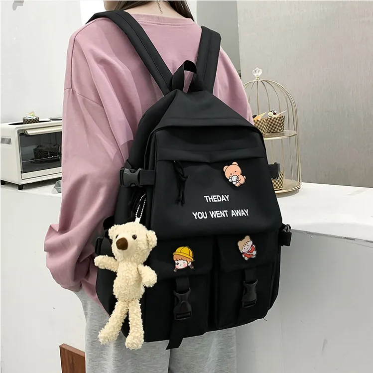 Aini Rabbit Polyester Backpack Combo Set Large Size Unisex Green Blue Pink Black-3