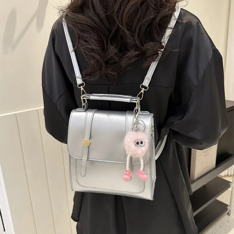 Aini Rabbit PU Backpack Regular Women's Black/Silver/Coffee-7