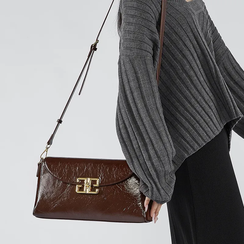 Carnival Keep Top Grain Cow Leather Shoulder Bag Crossbody Bag Handbags Small Square Bag Regular Women's Black/Coffee-8