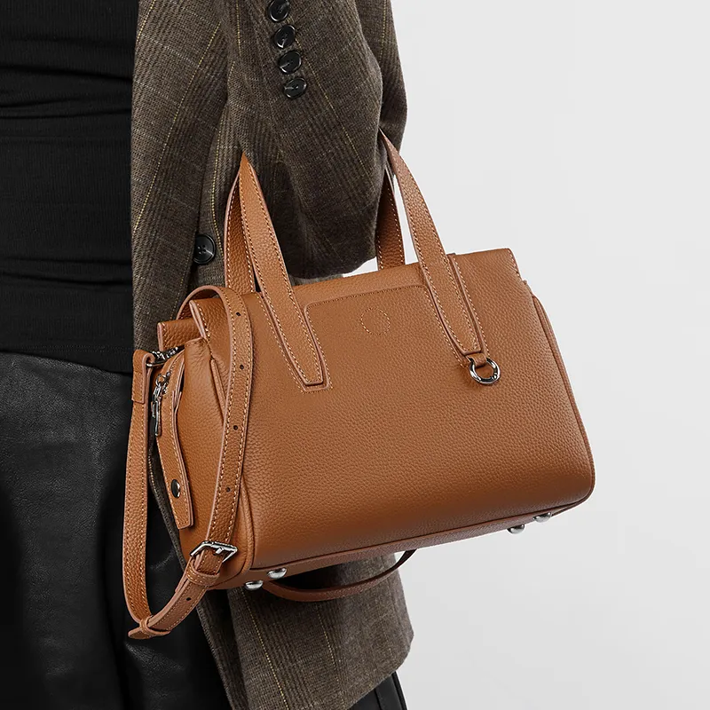 Carnival Keep Top Grain Cow Leather Handbag Regular Women's Black/Brown/Gray-11