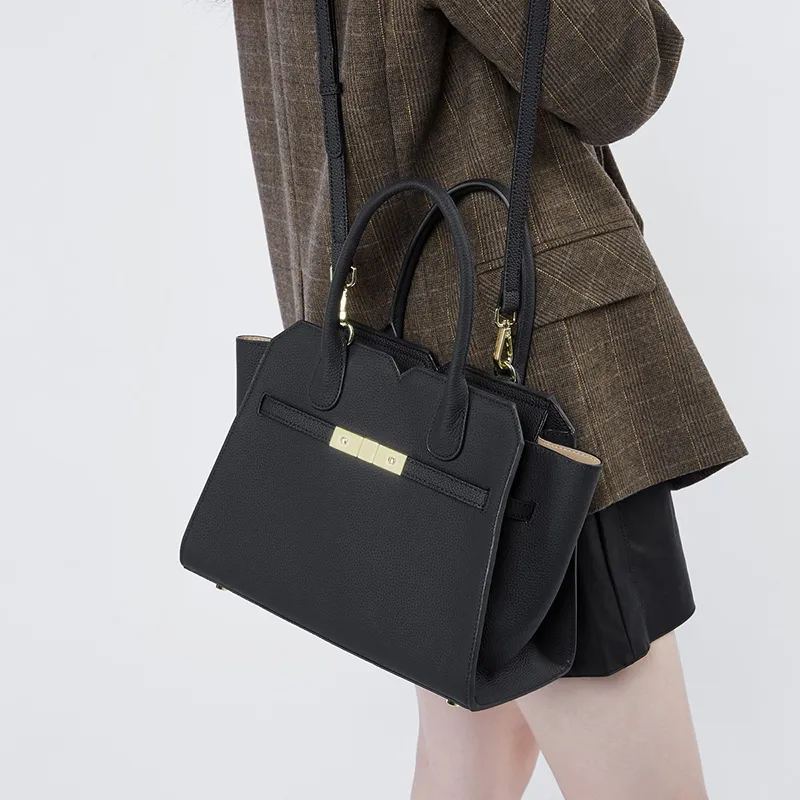 Carnival Keep Cow Leather Handbag Regular Women's Khaki/Black/Gold Brown-7