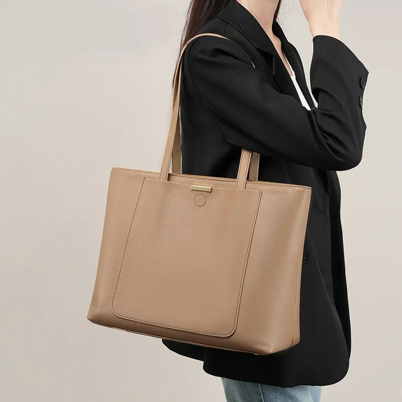 Carnival Keep Cow Leather Tote Bag Shoulder Bag Regular Women's Apricot/Dark Gray-4