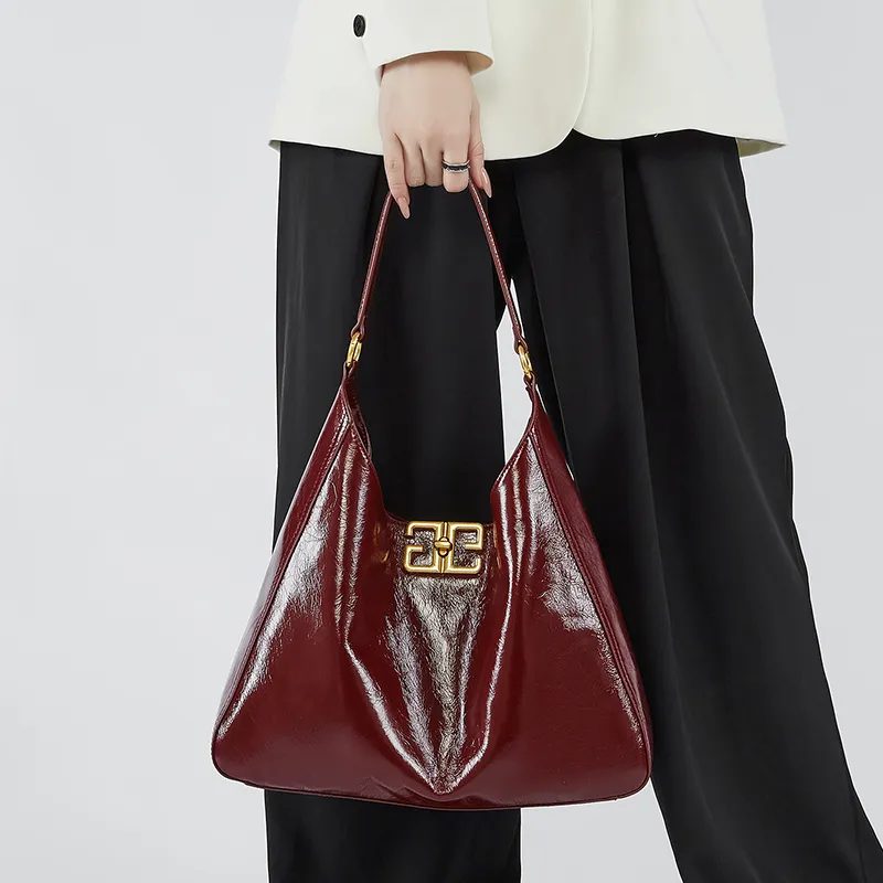 Carnival Keep Cow Leather Tote Handbag Crossbody Bag Medium Size Women's Light Coffee/Black/Burgundy-13