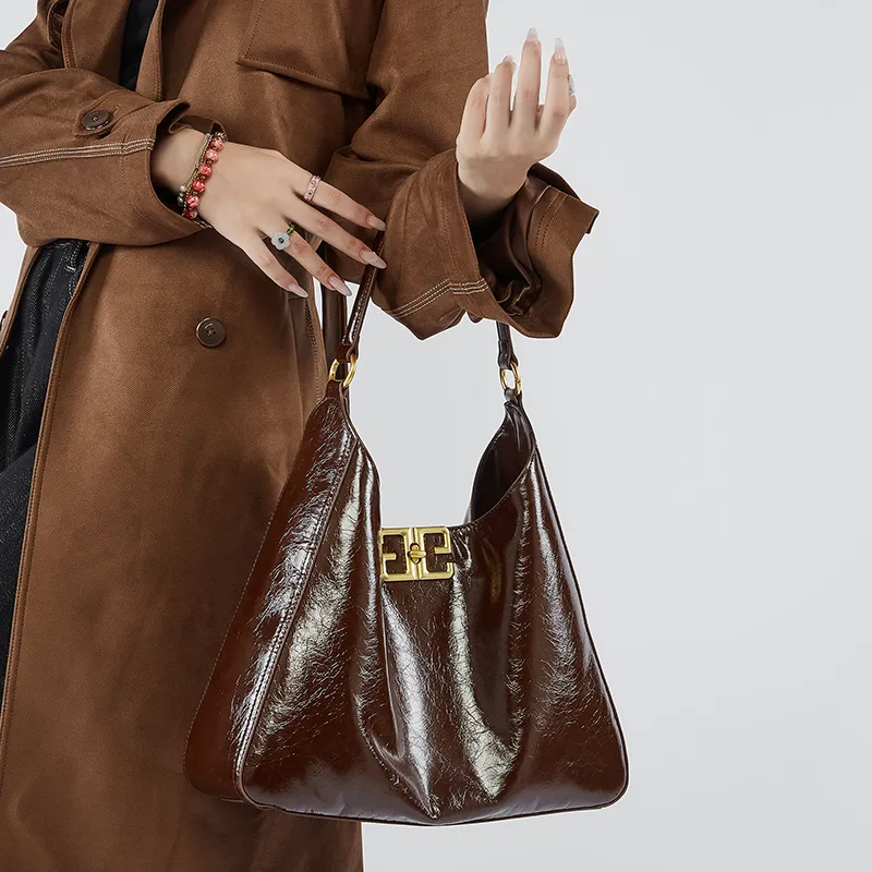 Carnival Keep Cow Leather Tote Handbag Crossbody Bag Medium Size Women's Light Coffee/Black/Burgundy-4