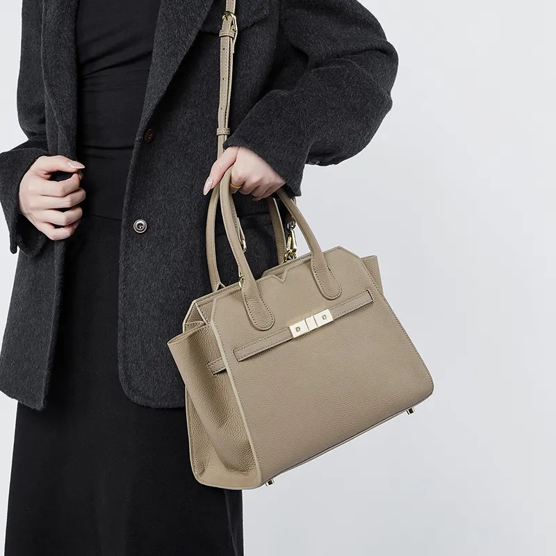 Carnival Keep Cow Leather Handbag Regular Women's Khaki/Black/Gold Brown-3