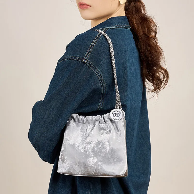 Carnival Keep Cow Leather Bucket Bag Shoulder Bag Crossbody Bag Women's Green/Pink/Silver-8