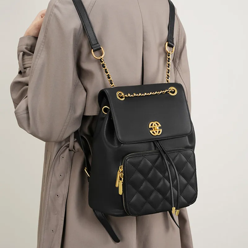 Carnival Keep Cow Leather Backpack Medium Size Women's Black-3
