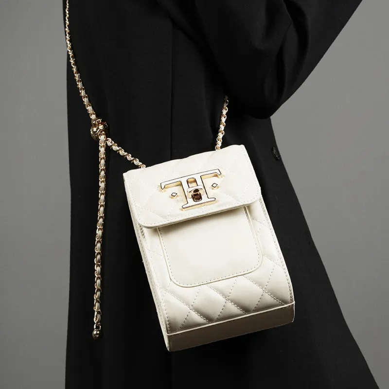 Carnival Keep Top Grain Cow Leather Cell Phone Pouch Crossbody Bags Shoulder Bags Small Size Women's Black/White-10