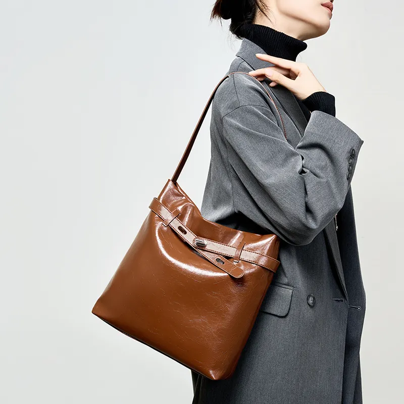 Carnival Keep Cow Leather Patchwork Synthetic Leather Shoulder Bag Women's Coffee/Black-2