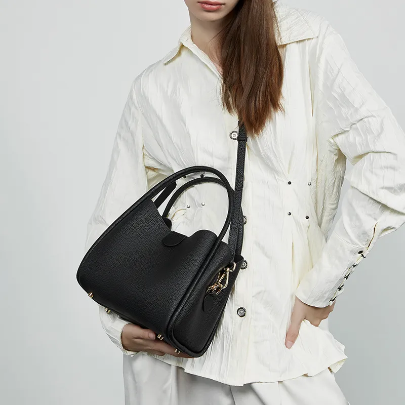 Carnival Keep Cow Leather Handbag Women's Black/Gray/Gold Brown-3