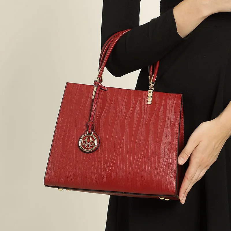 Carnival Keep Cow Leather Mommy Bag Handbag Large Size Women's Burgundy/Black-4