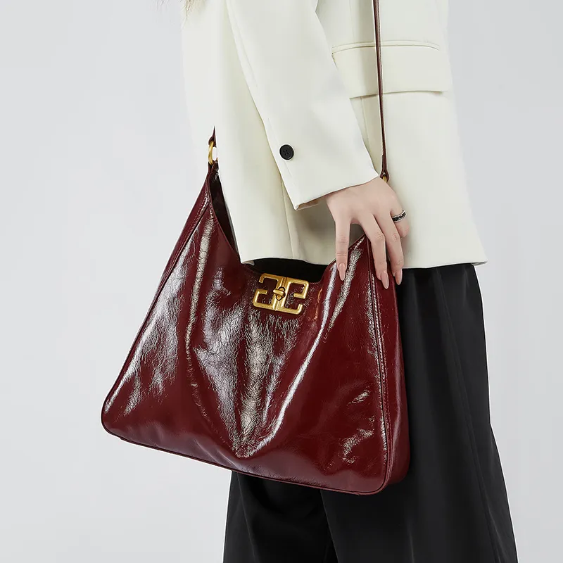 Carnival Keep Cow Leather Tote Handbag Crossbody Bag Medium Size Women's Light Coffee/Black/Burgundy-12