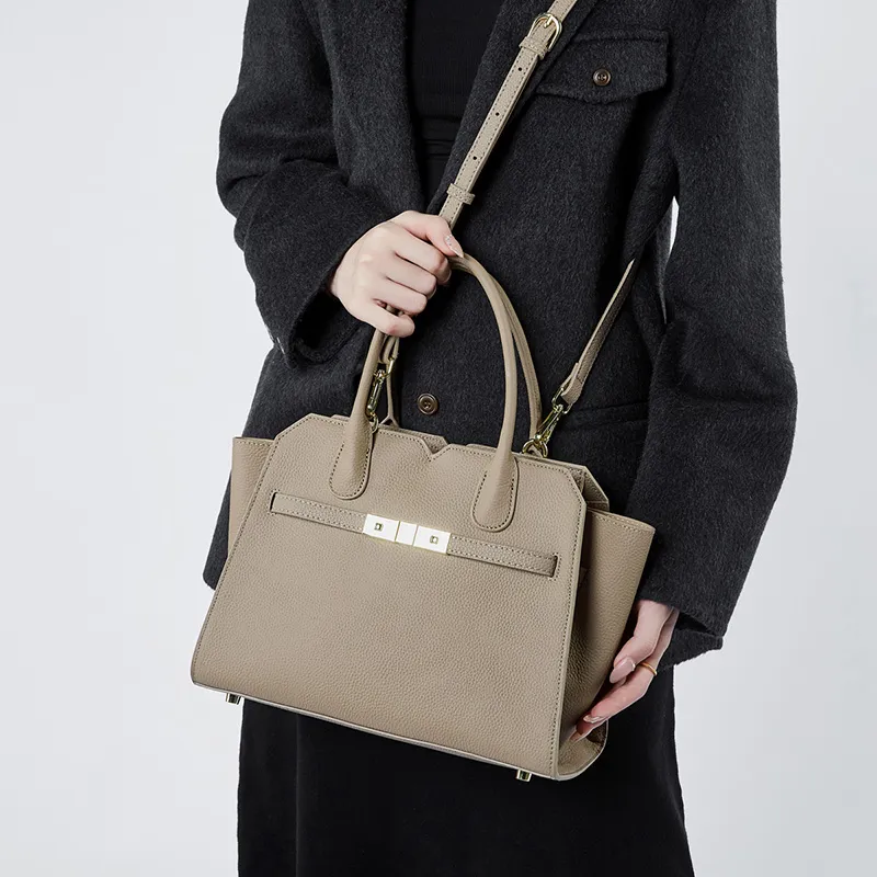 Carnival Keep Cow Leather Handbag Regular Women's Khaki/Black/Gold Brown-2