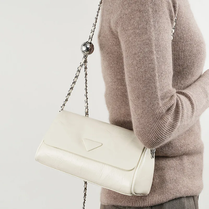 Carnival Keep Top Grain Cow Leather Pillow Shoulder Bag Regular Women's White/Black-5