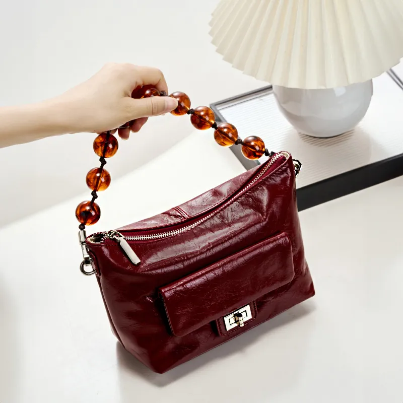 Carnival Keep Cow Leather Handbag Crossbody Bag Shoulder Bag Regular Women's Black/Burgundy-9