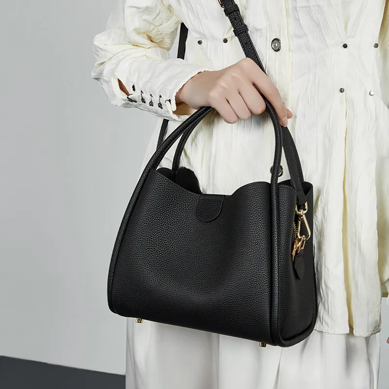 Carnival Keep Cow Leather Handbag Women's Black/Gray/Gold Brown-4