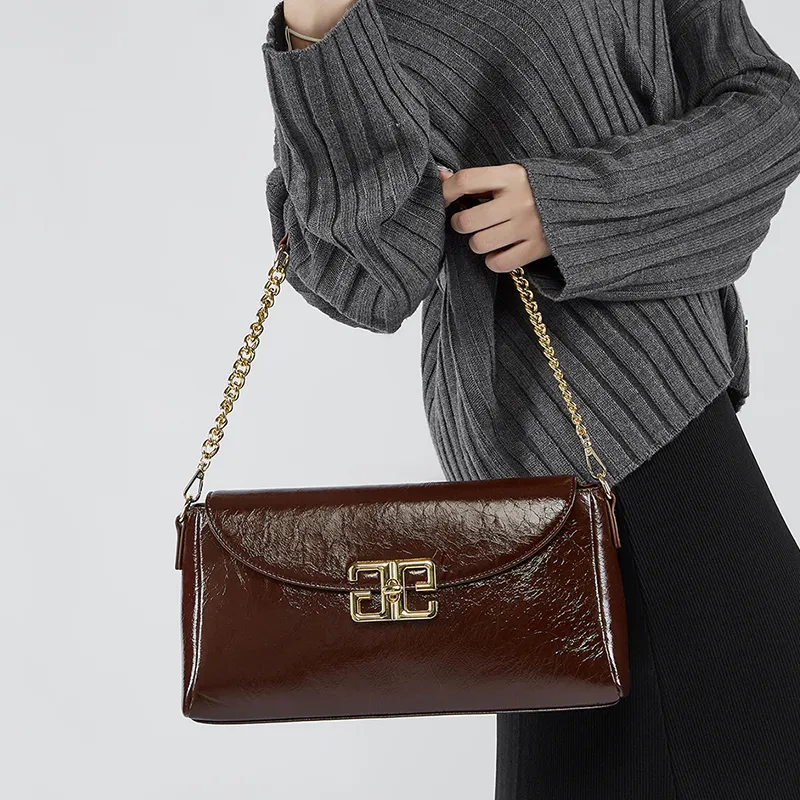 Carnival Keep Top Grain Cow Leather Shoulder Bag Crossbody Bag Handbags Small Square Bag Regular Women's Black/Coffee-9