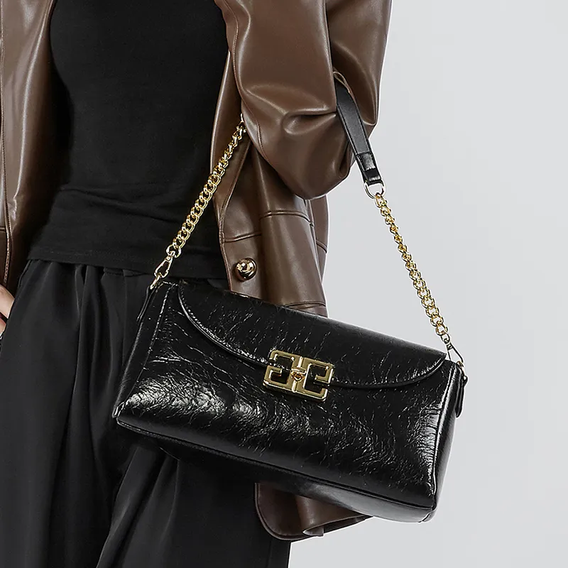 Carnival Keep Top Grain Cow Leather Shoulder Bag Crossbody Bag Handbags Small Square Bag Regular Women's Black/Coffee-4