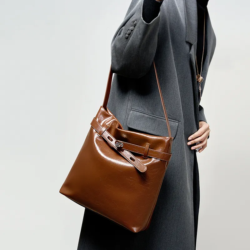 Carnival Keep Cow Leather Patchwork Synthetic Leather Shoulder Bag Women's Coffee/Black-4