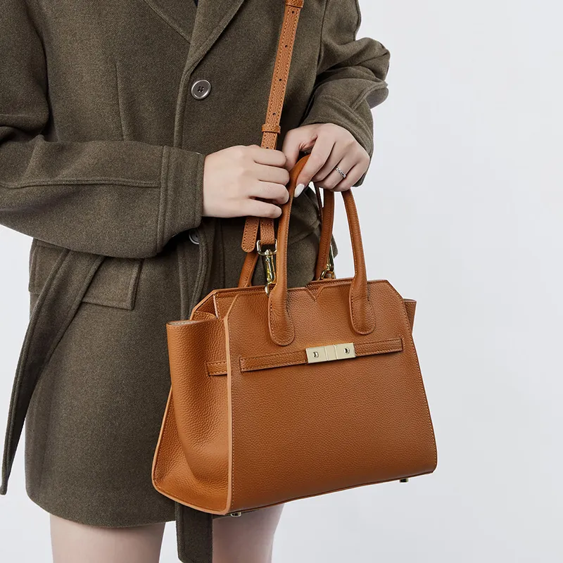 Carnival Keep Cow Leather Handbag Regular Women's Khaki/Black/Gold Brown-13