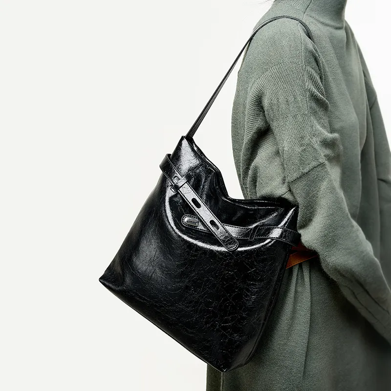 Carnival Keep Cow Leather Patchwork Synthetic Leather Shoulder Bag Women's Coffee/Black-7
