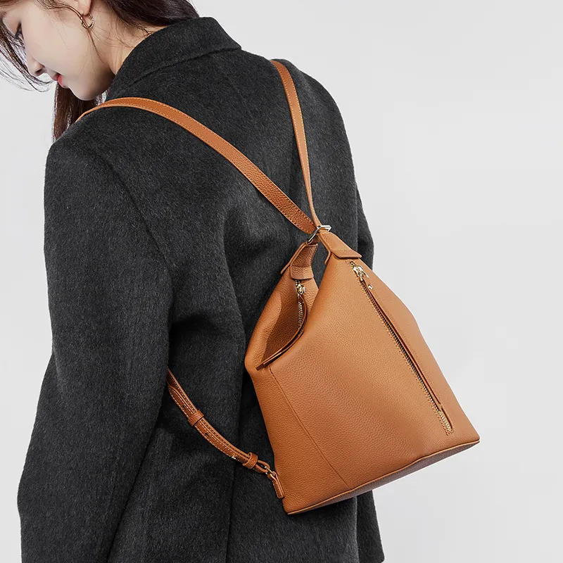 Carnival Keep Cow Leather Portable Backpack Shoulder Bag Regular Women's Elephant Gray/Black/Caramel-14