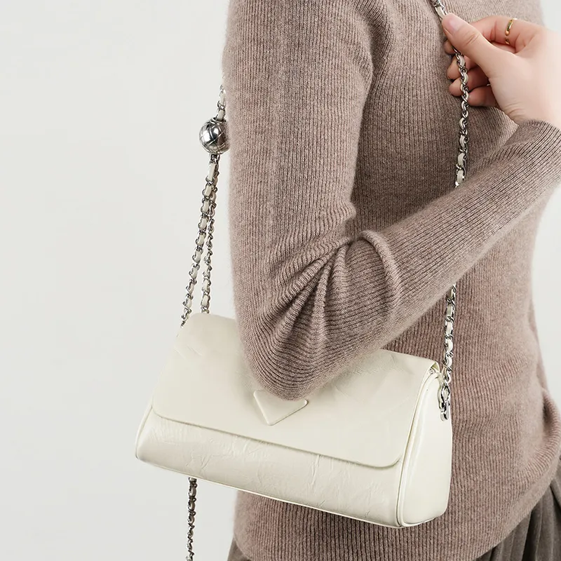 Carnival Keep Top Grain Cow Leather Pillow Shoulder Bag Regular Women's White/Black-3