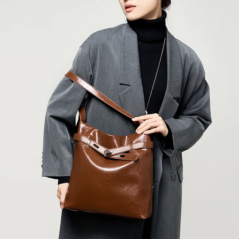 Carnival Keep Cow Leather Patchwork Synthetic Leather Shoulder Bag Women's Coffee/Black-3