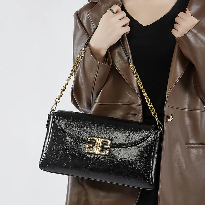 Carnival Keep Top Grain Cow Leather Shoulder Bag Crossbody Bag Handbags Small Square Bag Regular Women's Black/Coffee-5