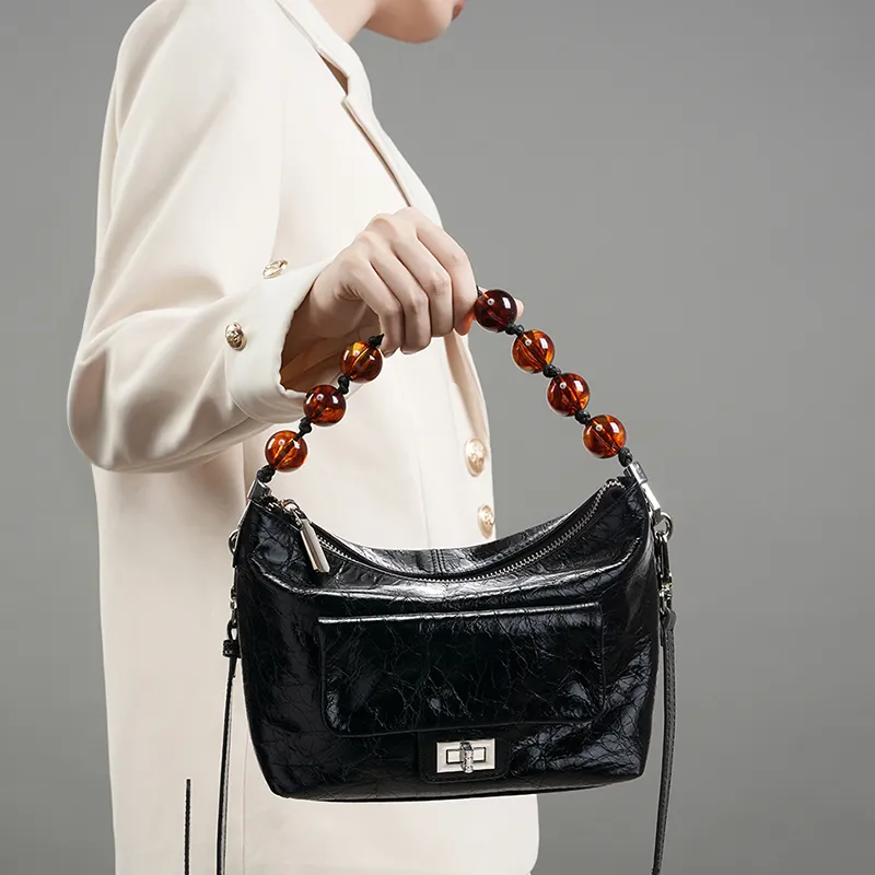 Carnival Keep Cow Leather Handbag Crossbody Bag Shoulder Bag Regular Women's Black/Burgundy-4