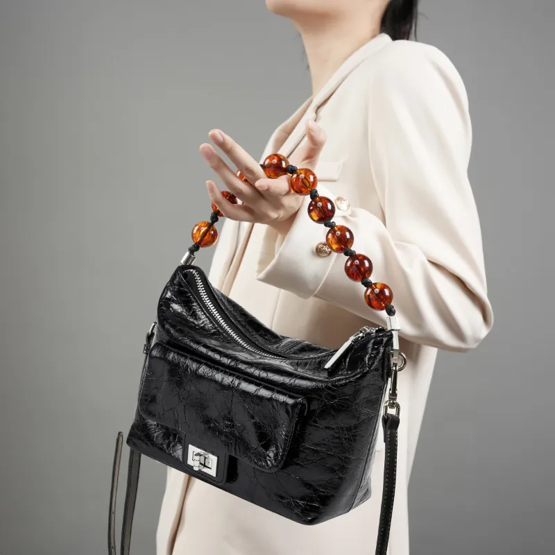 Carnival Keep Cow Leather Handbag Crossbody Bag Shoulder Bag Regular Women's Black/Burgundy-5