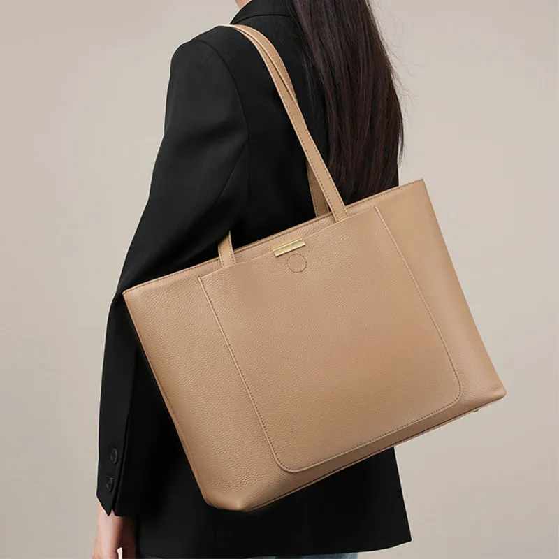 Carnival Keep Cow Leather Tote Bag Shoulder Bag Regular Women's Apricot/Dark Gray-3