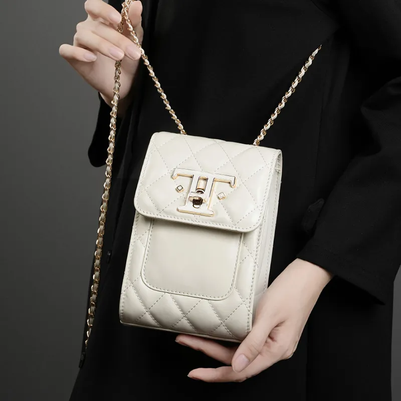 Carnival Keep Top Grain Cow Leather Cell Phone Pouch Crossbody Bags Shoulder Bags Small Size Women's Black/White-9